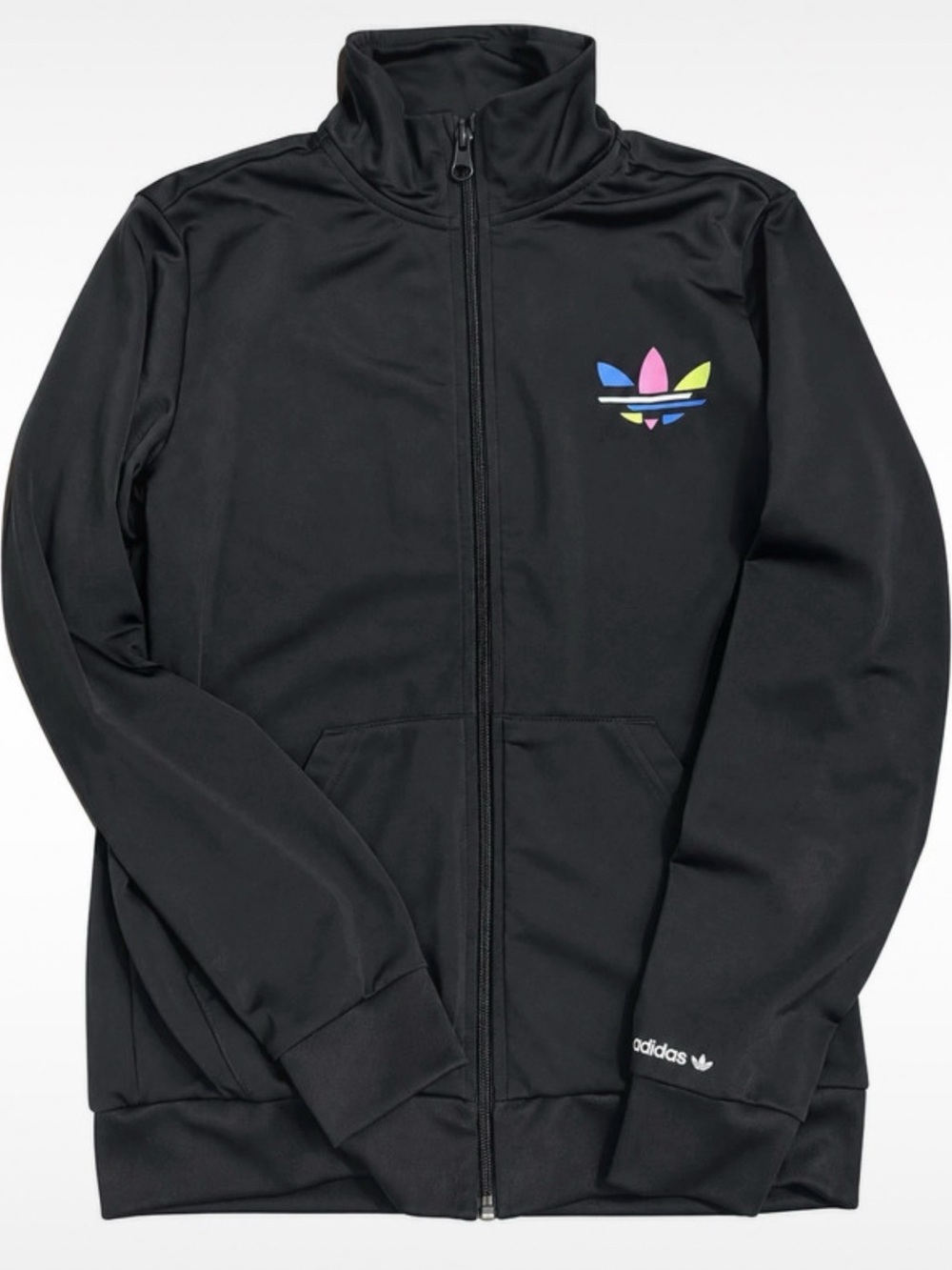 adidas Black Kids Track Jacket with Multicolor Trefoil Accent